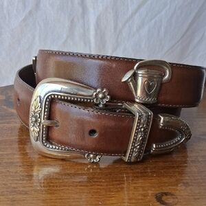 Talbots Vintage Western Brown Leather Belt with Silver Buckle
